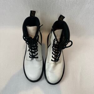 Dr Marten Womens Boots 1460 White Smooth Leather Yellow Welt Stitch Size 7 USL
